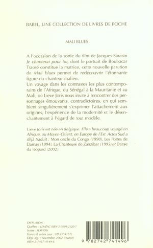Quatrième de couverture de « MALI BLUES - JE CHANTERAI POUR TOI »