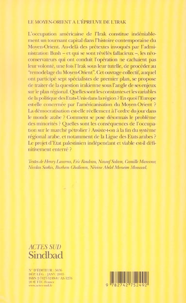 Quatrième de couverture de « LE MOYEN-ORIENT A L'EPREUVE DE L'IRAK »