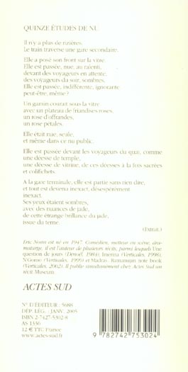Quatrième de couverture de « QUINZE ETUDES DE NU »