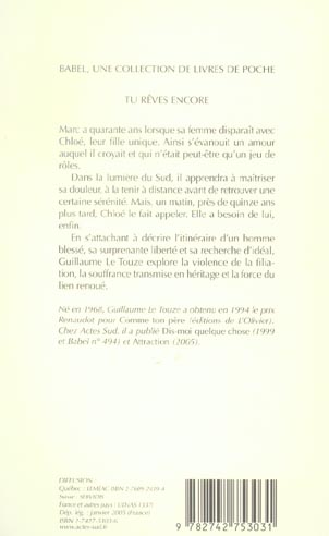 Quatrième de couverture de « TU REVES ENCORE »
