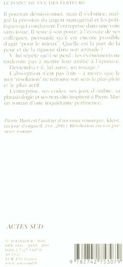Quatrième de couverture de « RESOLUTION »