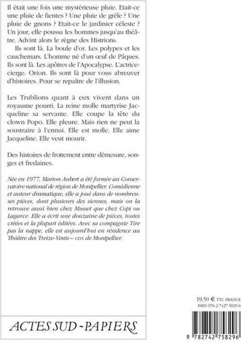 Quatrième de couverture de « LES HISTRIONS (DETAIL) SUIVI DE LES TRUBLIONS »