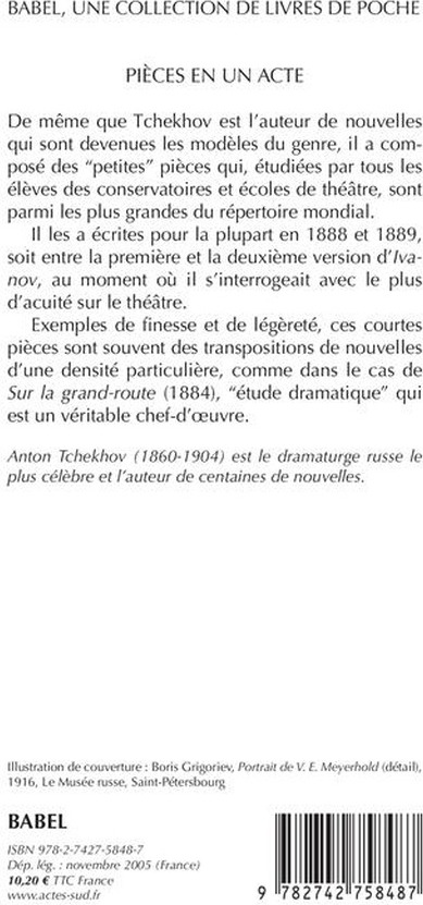 Quatrième de couverture de « PIECES EN UN ACTE »