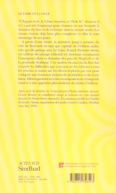 Quatrième de couverture de « LE LIVRE ET LA VILLE - BEYROUTH ET L'EDITION ARABE »