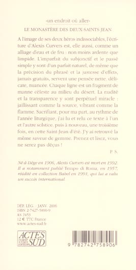 Quatrième de couverture de « LE MONASTERE DES DEUX SAINTS JEAN »