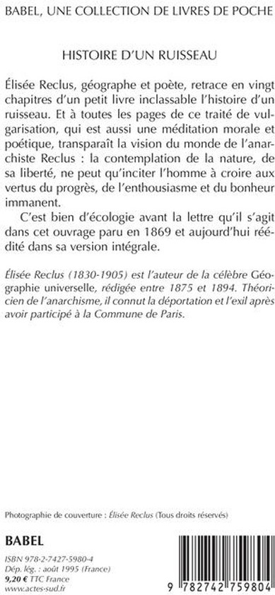 Quatrième de couverture de « HISTOIRE D'UN RUISSEAU »
