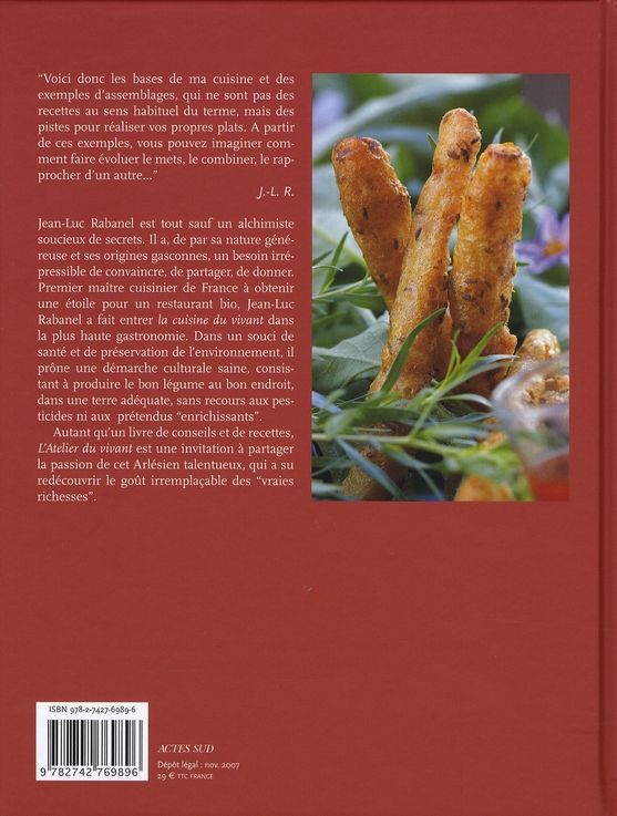 Quatrième de couverture de « L'ATELIER DU VIVANT - UNE LECON DE CUISINE »