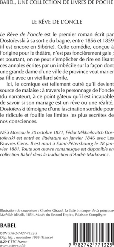 Quatrième de couverture de « LE REVE DE L'ONCLE »
