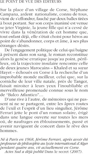 Quatrième de couverture de « Balco Atlantico : roman »