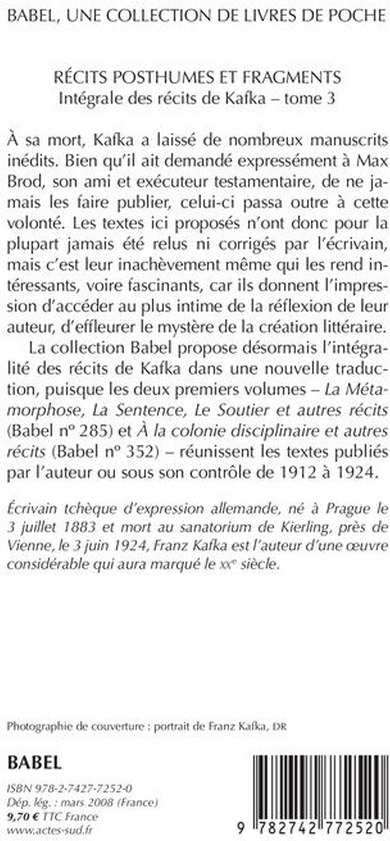 Quatrième de couverture de « Récits posthumes et fragments »