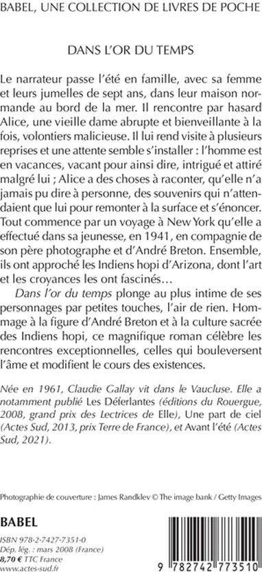 Quatrième de couverture de « Dans l'or du temps : roman »