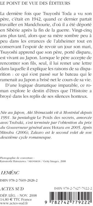 Quatrième de couverture de « Zakuro : roman »