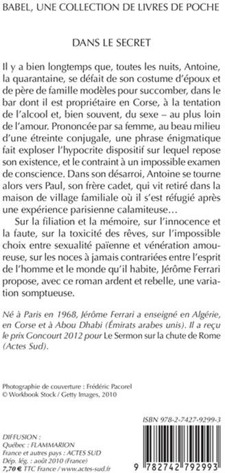 Quatrième de couverture de « DANS LE SECRET »