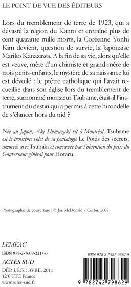 Quatrième de couverture de « Tsubame : roman »