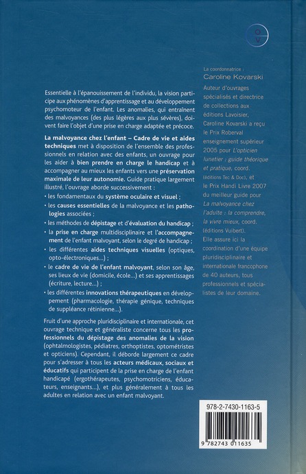 Quatrième de couverture de « LA MALVOYANCE CHEZ L'ENFANT - CADRE DE VIE ET AIDES TECHNIQUES »
