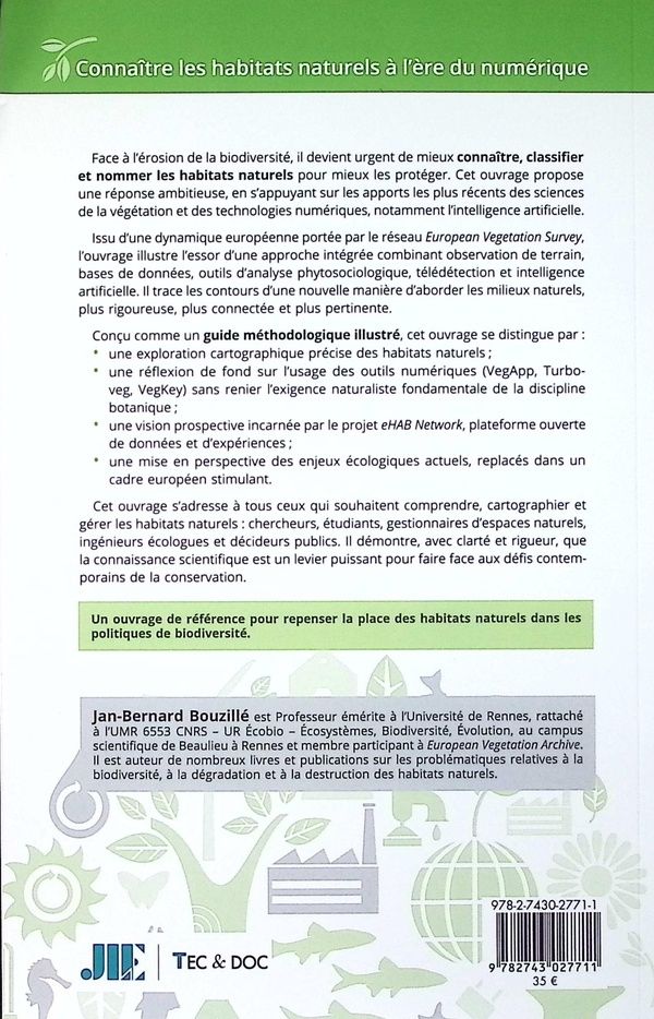 Quatrième de couverture de « Connaître les habitats naturels à l'ère du numérique : de l'utilité de l'intelligence artificielle »