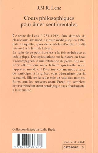 Quatrième de couverture de « COURS PHILOSOPHIQUES POUR AMES SENTIMENTALES »