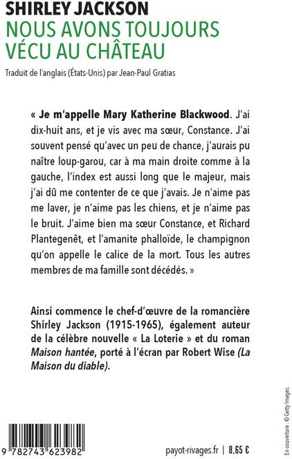 Quatrième de couverture de « NOUS AVONS TOUJOURS VECU AU CHATEAU »