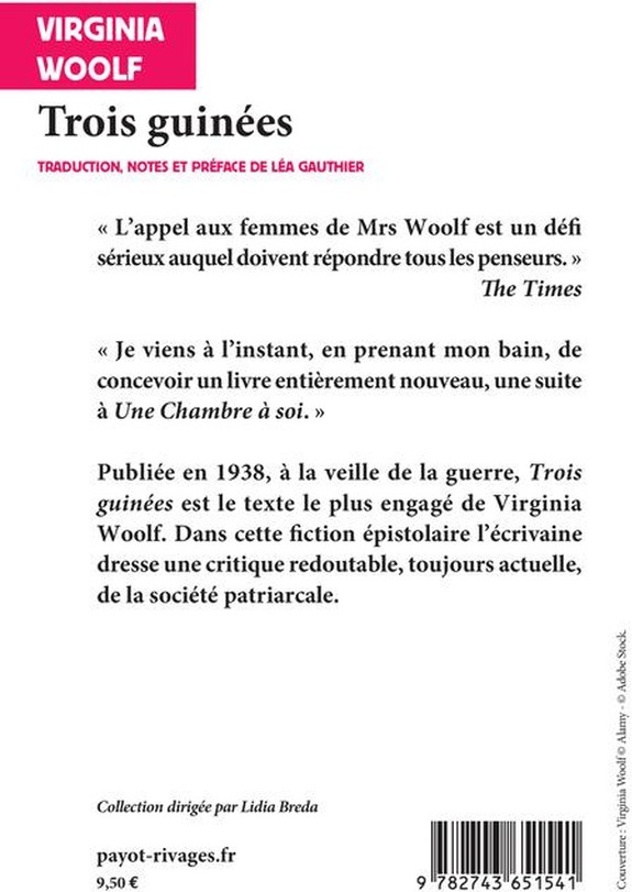 Quatrième de couverture de « Trois guinées »
