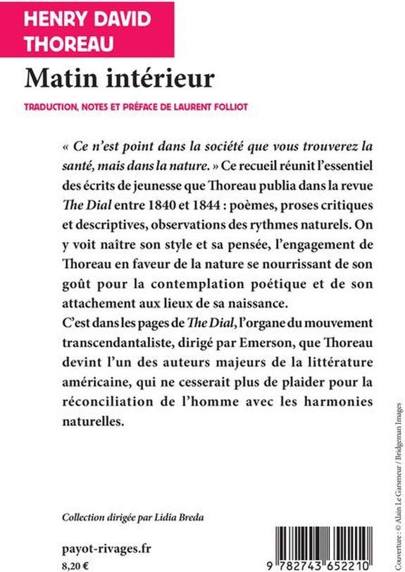 Quatrième de couverture de « Matin intérieur : et autres textes de jeunesse »