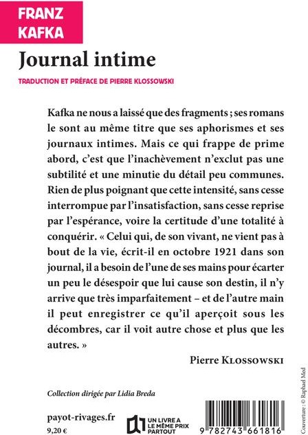 Quatrième de couverture de « Journal intime »
