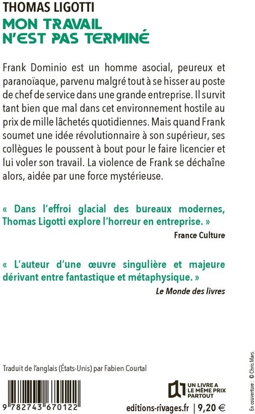Quatrième de couverture de « Mon travail n'est pas terminé »