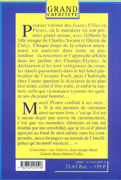Quatrième de couverture de « A L OMBRE DES JEUNES FILLES EN FLEUR T1 »