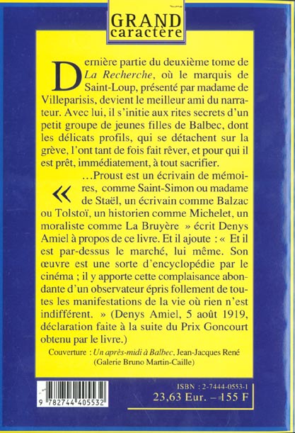 Quatrième de couverture de « A L OMBRE DES JEUNES FILLES EN FLEUR T3 »