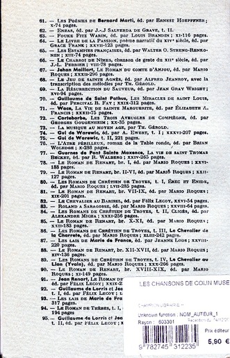 Quatrième de couverture de « LES CHANSONS DE COLIN MUSET »