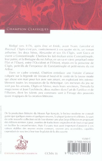 Quatrième de couverture de « Cligès »