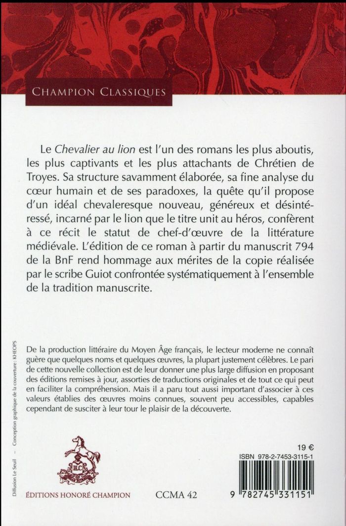 Quatrième de couverture de « Le chevalier au lion »