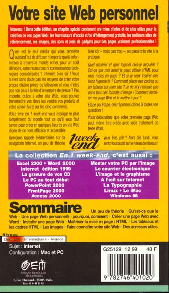 Quatrième de couverture de « VOTRE SITE WEB PERSO(1 WE) »