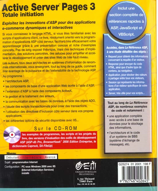 Quatrième de couverture de « ACTIVE SERVER PAGES 3 TOTALE INITIATION »