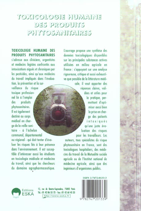 Quatrième de couverture de « TOXICO. HUMAINE DES PRODUITS PHYTO SANITAIRE »