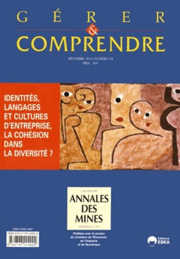 Couverture du livre « GERER ET COMPRENDRE 118 2014 IDENTITES LANGAGES ET CULTURE D'ENTREPRISE LA COHES » de Eska Editions, librairie Les Contes Infusés à Corte
