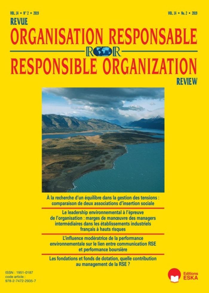 Couverture du livre « LE LEADERSHIP ENVIRONNEMENTAL A L'EPREUVE DE L'ORGANISATION-ROR 2-2019 - REVUE DE L'ORGANISATION RES » de Eska Editions, librairie Les Contes Infusés à Corte