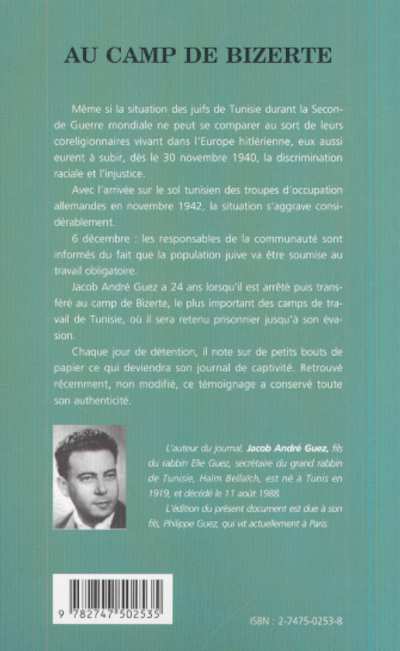 Quatrième de couverture de « AU CAMP DE BIZERTE »