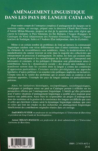 Quatrième de couverture de « AMENAGEMENT LINGUISTIQUE DANS LES PAYS DE LANGUE CATALANE »