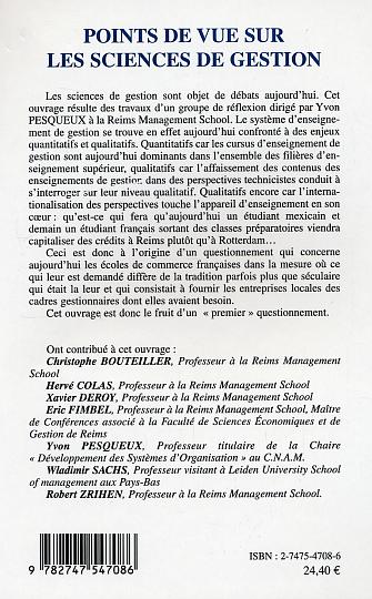 Quatrième de couverture de « POINTS DE VUE SUR LES SCIENCES DE GESTION »