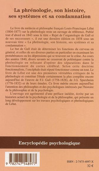 Quatrième de couverture de « LA PHRENOLOGIE, SON HISTOIRE, SES SYSTEMES ET SA CONDAMNATION »