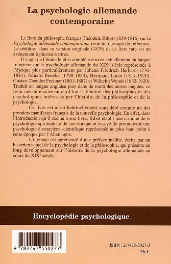 Quatrième de couverture de « PSYCHOLOGIE ALLEMANDE CONTEMPORAINE »