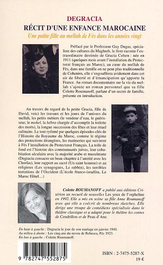 Quatrième de couverture de « DEGRACIA RECIT D'UNE ENFANCE MAROCAINE - - UNE PETITE FILLE AU MELLAH DE FES DANS LES ANNEES VINGT »