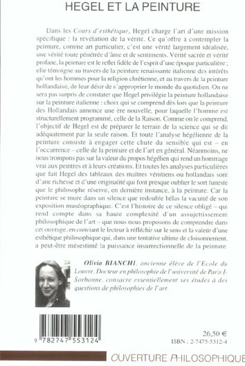 Quatrième de couverture de « HEGEL ET LA PEINTURE »