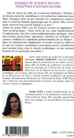 Quatrième de couverture de « FEMMES DE SCIENCE BELGES - ONZE VIES D'ENTHOUSIASME »