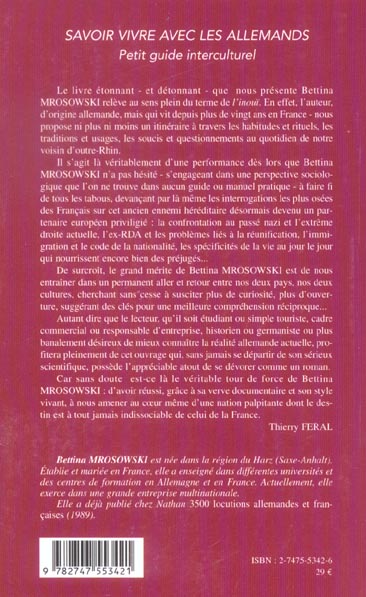 Quatrième de couverture de « SAVOIR VIVRE AVEC LES ALLEMANDS - PETIT GUIDE INTERCULTUREL »
