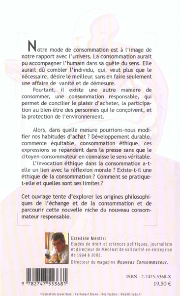 Quatrième de couverture de « LE NOUVEAU CONSOMMATEUR - DIMENSIONS ETHIQUES ET ENJEUX PLANETAIRES »