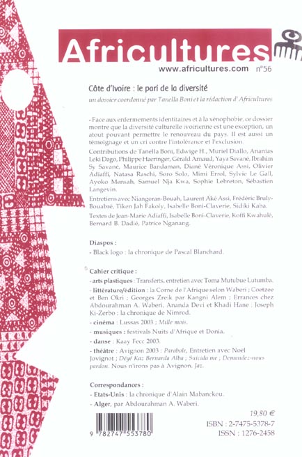Quatrième de couverture de « COTE D'IVOIRE LE PARI DE LA DIVERSITE - VOL56 »