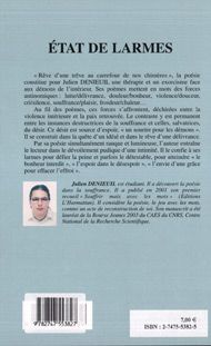 Quatrième de couverture de « ETAT DE LARMES - POEMES 2002-2003 »