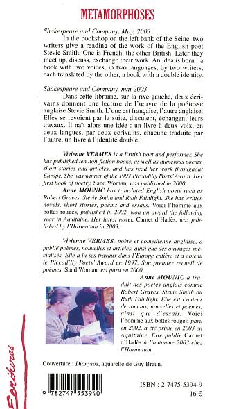 Quatrième de couverture de « METAMORPHOSES »