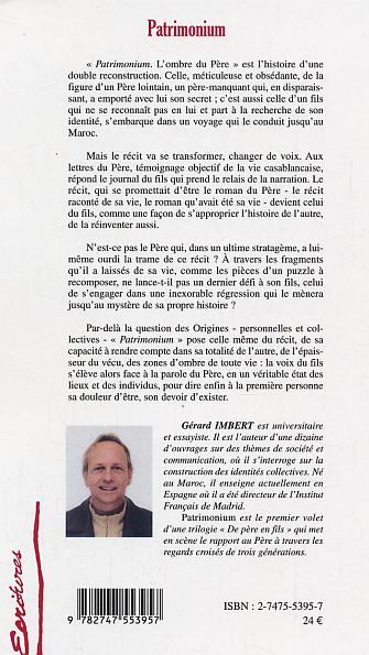 Quatrième de couverture de « PATRIMONIUM - L'OMBRE DU PERE »